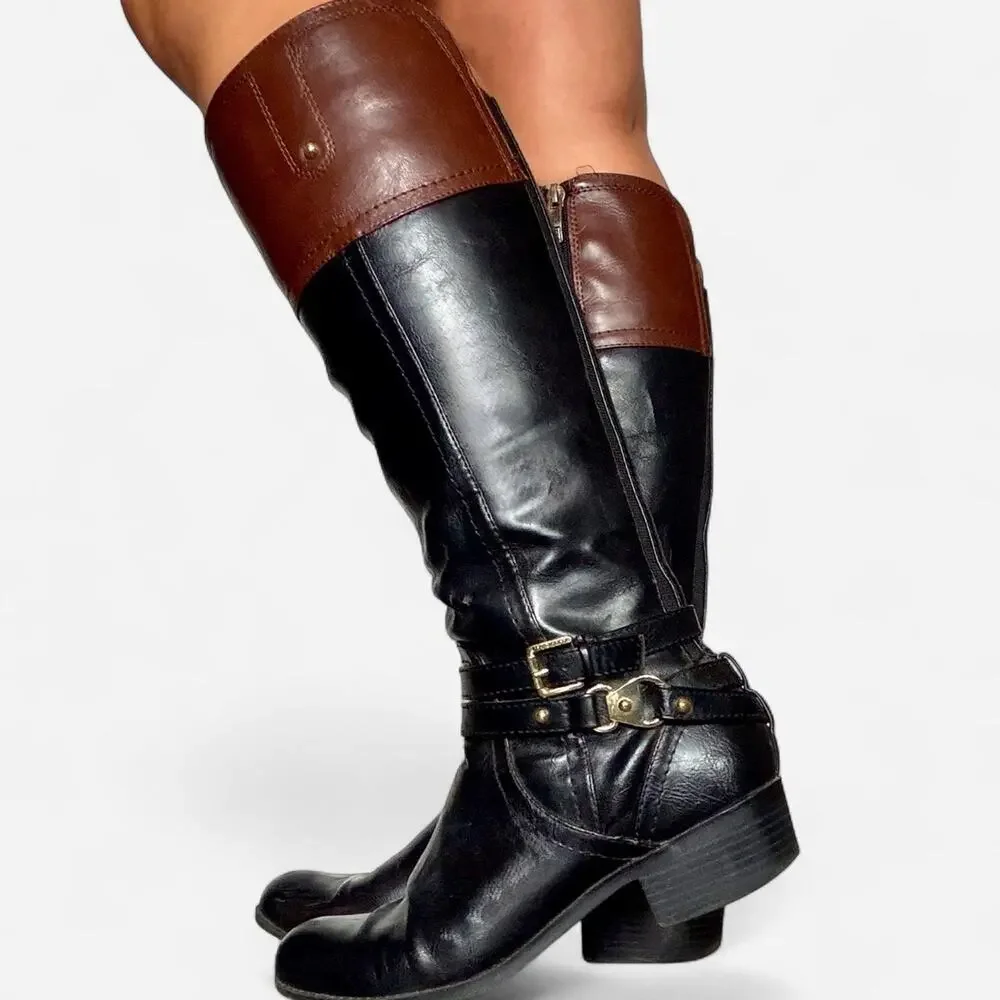 Vintage Liz Claiborne Black & Brown Leather Equestrian Riding Boots Size 8M